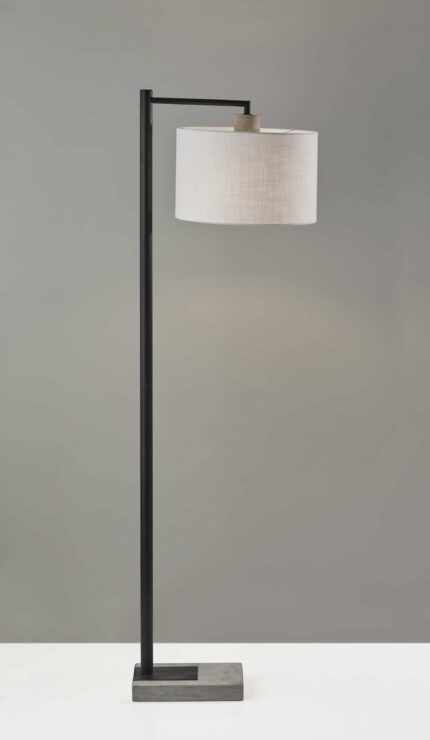 61" Grey And Black Arc Floor Lamp With White Fabric Drum Shade - Image 4