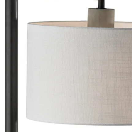 61" Grey And Black Arc Floor Lamp With White Fabric Drum Shade - Image 3