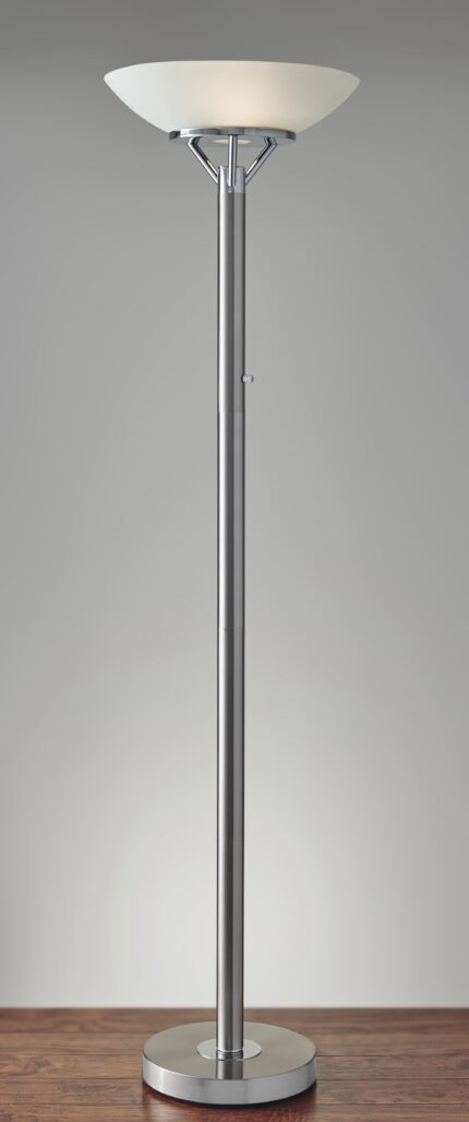 Frosted Glass Shade Uplighting Torchiere In Brushed Steel - Image 11