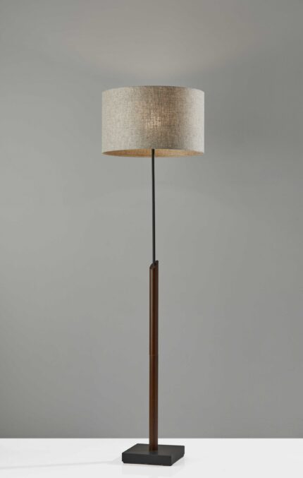 63" Beige And Black Floor Lamp With Beige Fabric Drum Shade - Image 7
