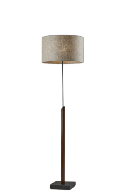 63" Beige And Black Floor Lamp With Beige Fabric Drum Shade - Image 1