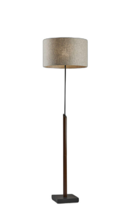 63" Beige And Black Floor Lamp With Beige Fabric Drum Shade - Image 2
