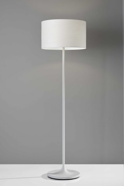 60" White Floor Lamp With White Fabric Drum Shade - Image 6