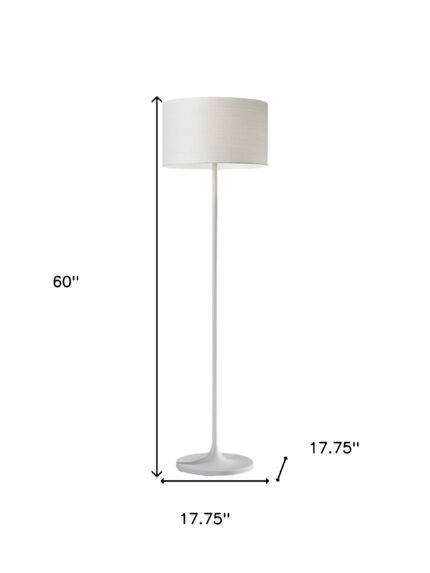 60" White Floor Lamp With White Fabric Drum Shade - Image 9