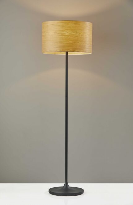 60" Brown And Black Floor Lamp With Brown Veneer Drum Shade - Image 3