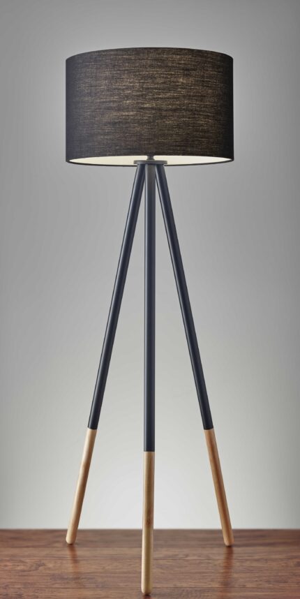 60" Black Tripod Floor Lamp With Black Fabric Drum Shade - Image 7