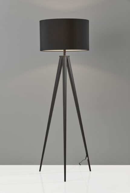 62" Black Tripod Floor Lamp With Black Fabric Drum Shade - Image 5