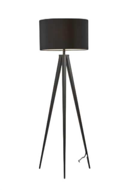 62" Black Tripod Floor Lamp With Black Fabric Drum Shade - Image 1