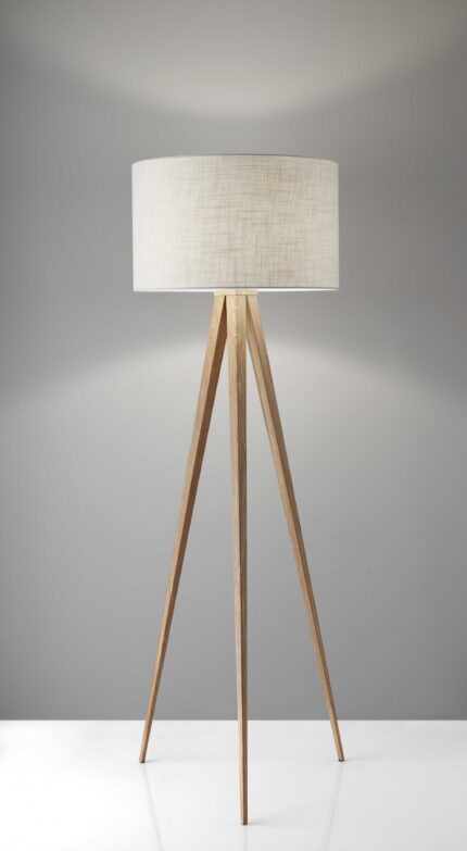 60" Natural Metal Tripod Floor Lamp With White Fabric Drum Shade - Image 3