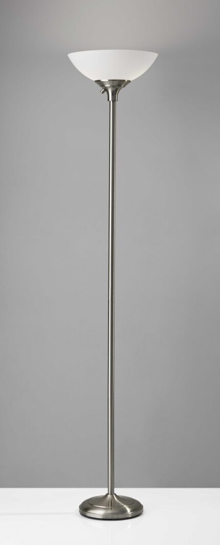 71" Silver Metal Torchiere Floor Lamp With White Bowl Shade - Image 4