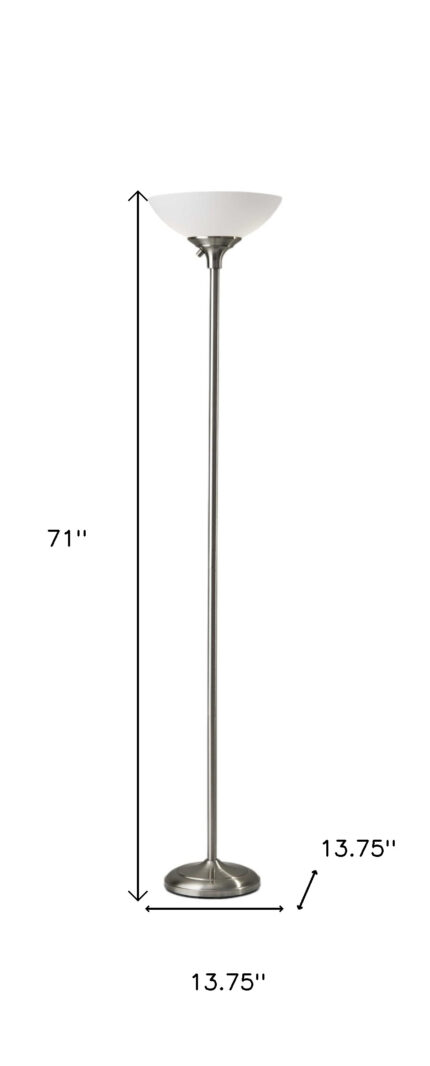 71" Silver Metal Torchiere Floor Lamp With White Bowl Shade - Image 6