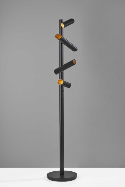72" Black LED Tree Floor Lamp With Four Black Metal Cylinder Shades - Image 4