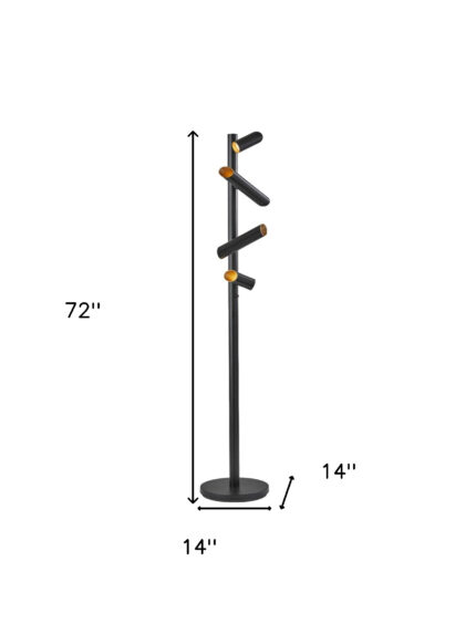 72" Black LED Tree Floor Lamp With Four Black Metal Cylinder Shades - Image 9