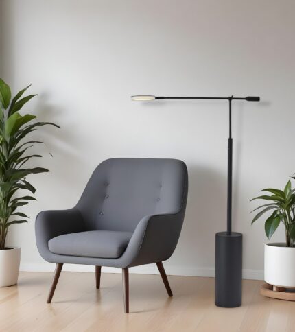 64" Black Metal LED Light Changing Swing Arm Floor Lamp - Image 1