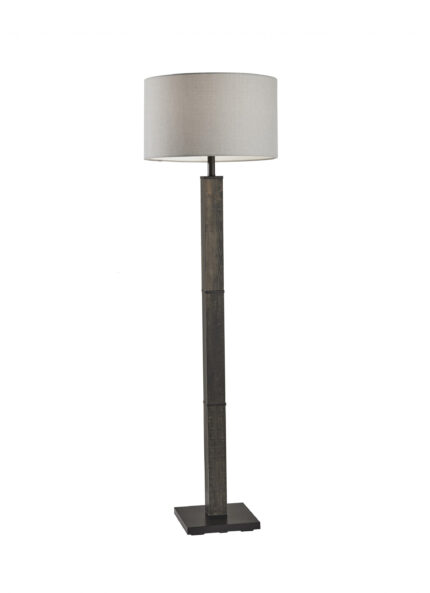 62" Black Wood And Metal Floor Lamp With Light Gray Fabric Drum Shade - Image 3