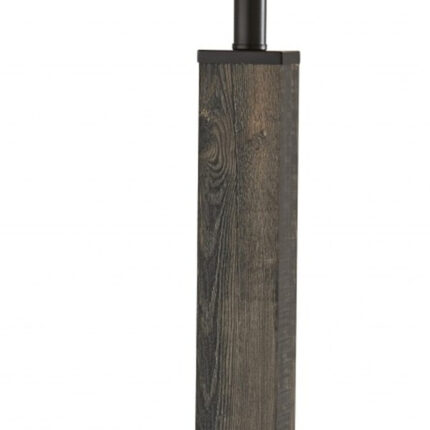 62" Black Wood And Metal Floor Lamp With Light Gray Fabric Drum Shade - Image 5