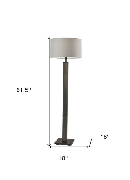 62" Black Wood And Metal Floor Lamp With Light Gray Fabric Drum Shade - Image 10