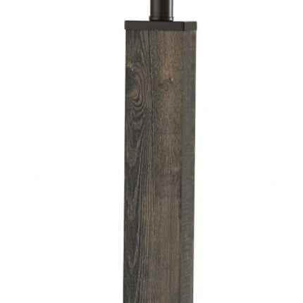 62" Black Wood And Metal Floor Lamp With Light Gray Fabric Drum Shade - Image 6