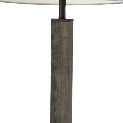 62" Black Wood And Metal Floor Lamp With Light Gray Fabric Drum Shade - Image 7