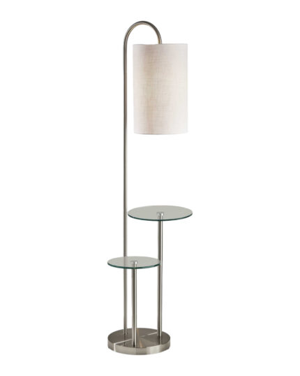 66" Silver Tray Table Floor Lamp With White Fabric Drum Shade - Image 3