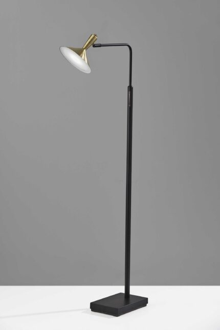 54" Black And Gold Metal LED Task Floor Lamp With Gold Metal Empire Shade - Image 5