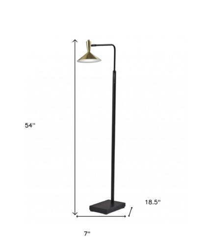 54" Black And Gold Metal LED Task Floor Lamp With Gold Metal Empire Shade - Image 8