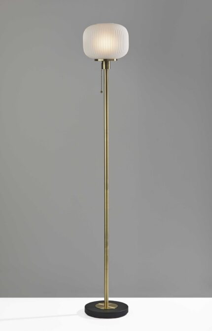 65" Brass Torchiere Floor Lamp With White Acrylic Globe Shade - Image 4