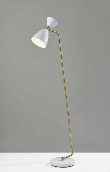 59" Gold And White Task Floor Lamp With White Metal Cone Shade - Image 4