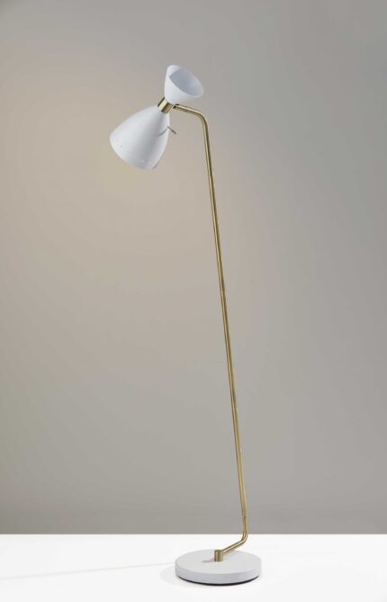 59" Gold And White Task Floor Lamp With White Metal Cone Shade - Image 6
