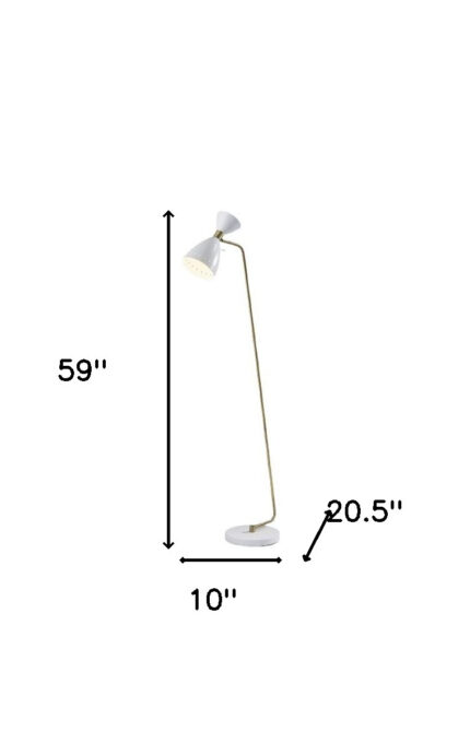 59" Gold And White Task Floor Lamp With White Metal Cone Shade - Image 7