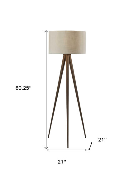 60" Brown And White Tripod Floor Lamp With White Linen Drum Shade - Image 10
