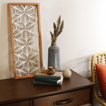 25" X 10" White and Natural Leaf Floral Wood and Metal Wall Decor - Image 3