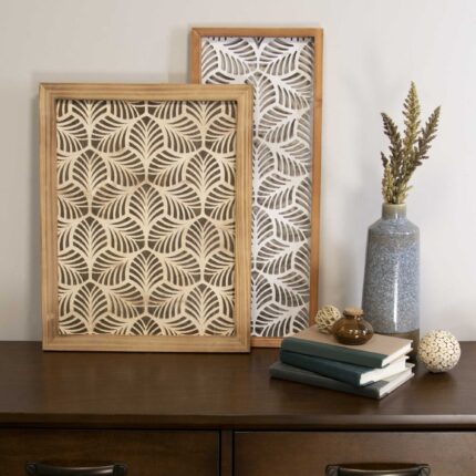 25" X 10" White and Natural Leaf Floral Wood and Metal Wall Decor - Image 4