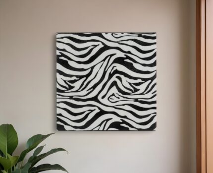 12" Black And White Zebra Iron And Resin Square Hanging Wall Tile - Image 1