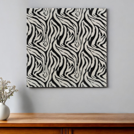 20" Black And White Zebra Iron And Resin Square Hanging Wall Tile - Image 1