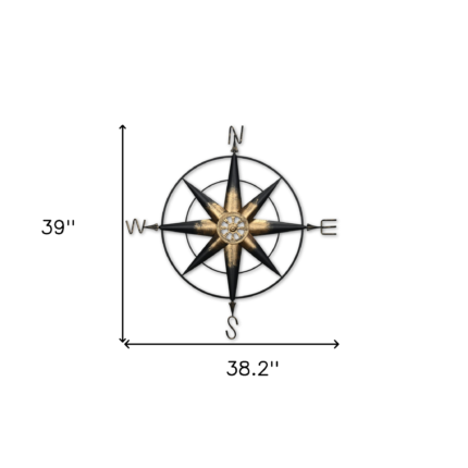 39" Black Rustic Compass Metal Wall Decor - Image 6