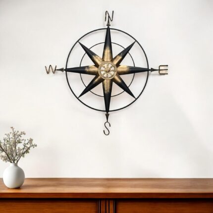 39" Black Rustic Compass Metal Wall Decor - Image 1