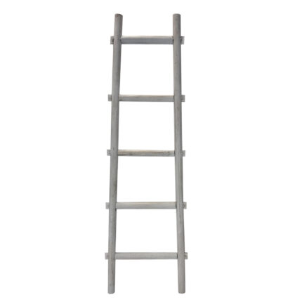 59" Gray Five Step Rustic Weathered Grey Wood Ladder Shelf - Image 2