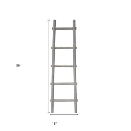 59" Gray Five Step Rustic Weathered Grey Wood Ladder Shelf - Image 9