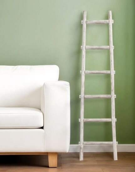 72" White Rustic Six Step Wood Ladder Shelf - Image 2