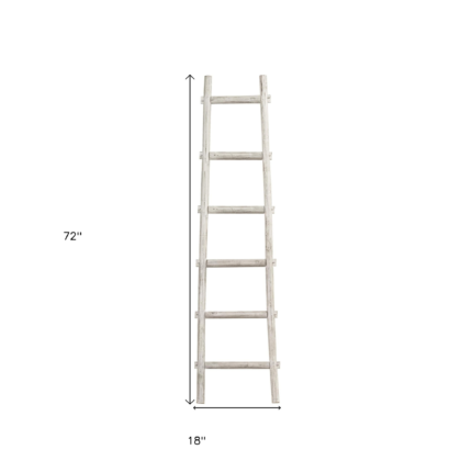 72" White Rustic Six Step Wood Ladder Shelf - Image 9