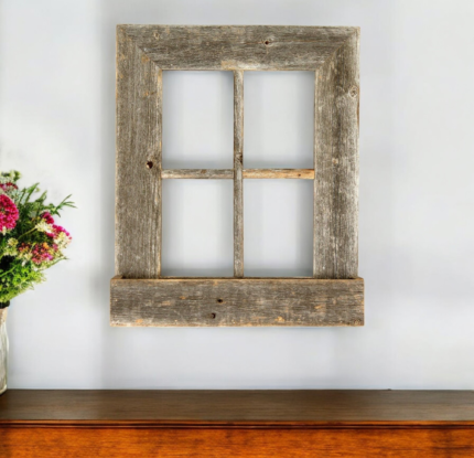 25" X 22" Gray Weathered Wood Window Frame With Planter - Image 1