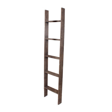 57" Brown Rustic Five Step Wood Ladder Shelf - Image 3