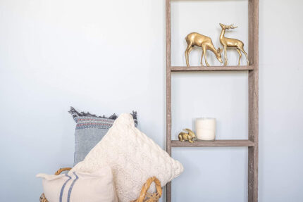 57" Brown Rustic Five Step Wood Ladder Shelf - Image 6