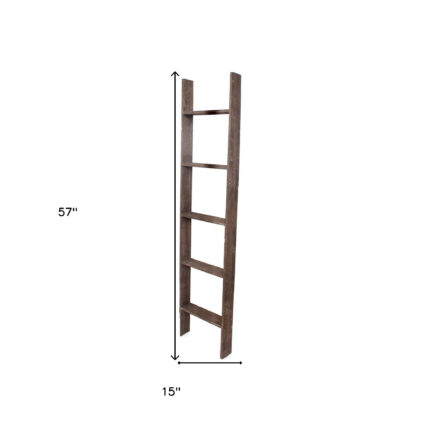 57" Brown Rustic Five Step Wood Ladder Shelf - Image 9