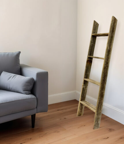 4 Step Rustic Black Wood Ladder Shelf - Image 1