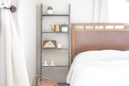 60" Gray Rustic Five Step Wood Ladder Shelf - Image 6