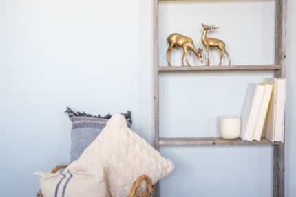 60" Gray Rustic Five Step Wood Ladder Shelf - Image 9