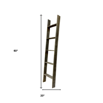 60" Gray Rustic Five Step Wood Ladder Shelf - Image 10