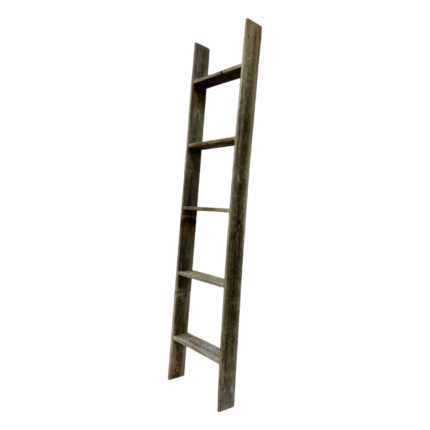 60" Gray Rustic Five Step Wood Ladder Shelf - Image 3